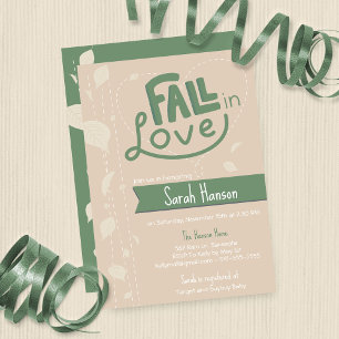 Invitation Chute d'amour - coeur et monotone feuille