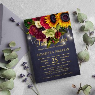 Invitation Chute d'amour élégant rustique chic marine fiançai