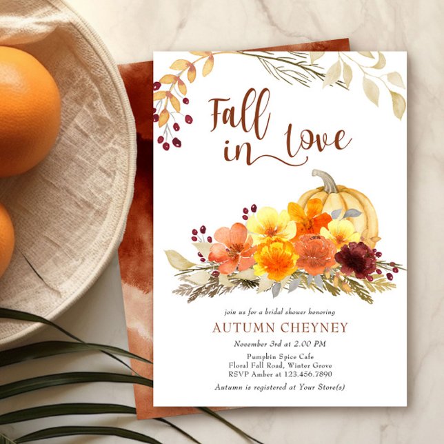 Invitation Chute dans l'amour Autumn Flowers Fête des mariées (Fall in Love autumn bridal shower invitation by Darling & May)