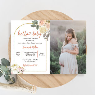 Invitation Chute dans l'amour Baby shower Fleurs de rouille C