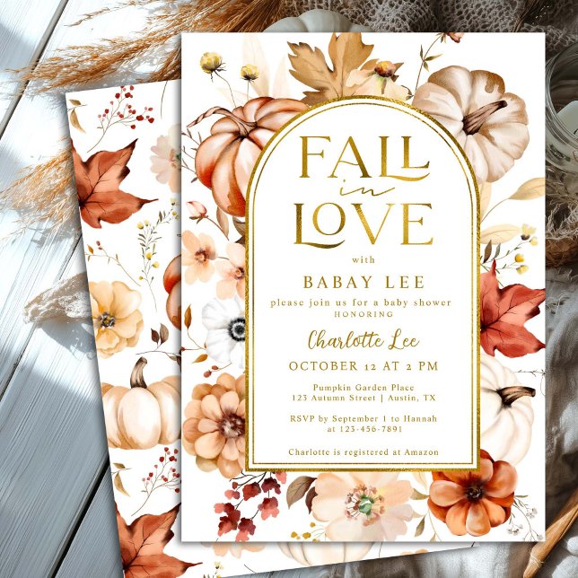 Invitation Chute dans Love Gold Foil Citrouille Baby shower (Créateur téléchargé)