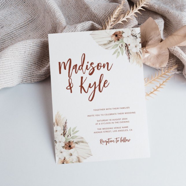 Invitation chute de pampas en terre de bohème (Créateur téléchargé)