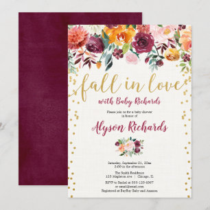 Invitation Chute d'or Bourgogne amour baby shower floral