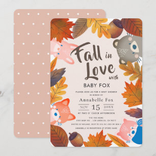 Invitation Chute en Amour Animaux des bois Baby shower rose