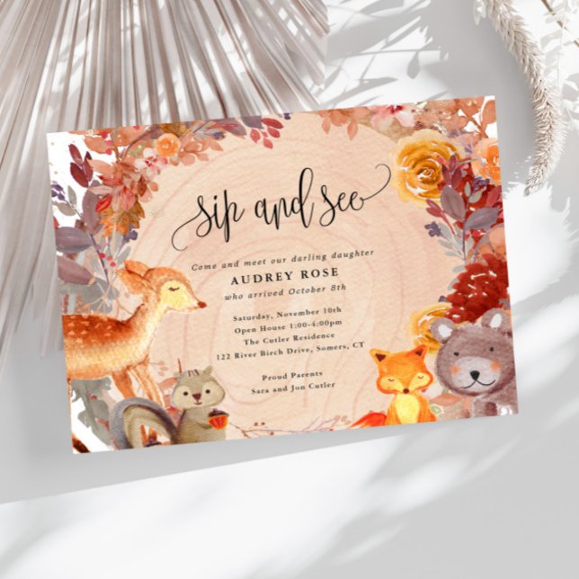 Invitation Chute en Amour Animaux des bois, Sip rustique et v (Créateur téléchargé)
