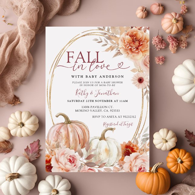 Invitation Chute en Amour Baby shower Citrouille ivoire beige (Créateur téléchargé)