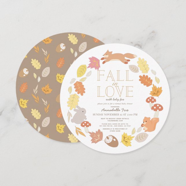 Invitation Chute en amour Baby shower virtuel des animaux des (Devant / Derrière)