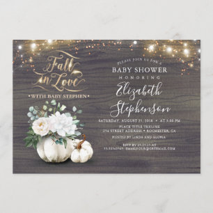 Invitation Chute en Amour Blanc Citrouille Baby shower rustiq