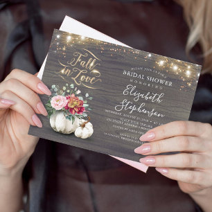 Invitation Chute en amour Blanc Citrouille Rustique Fête des 