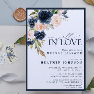 Invitation Chute en Amour Bleu Fête des mariées d'aquarelle F