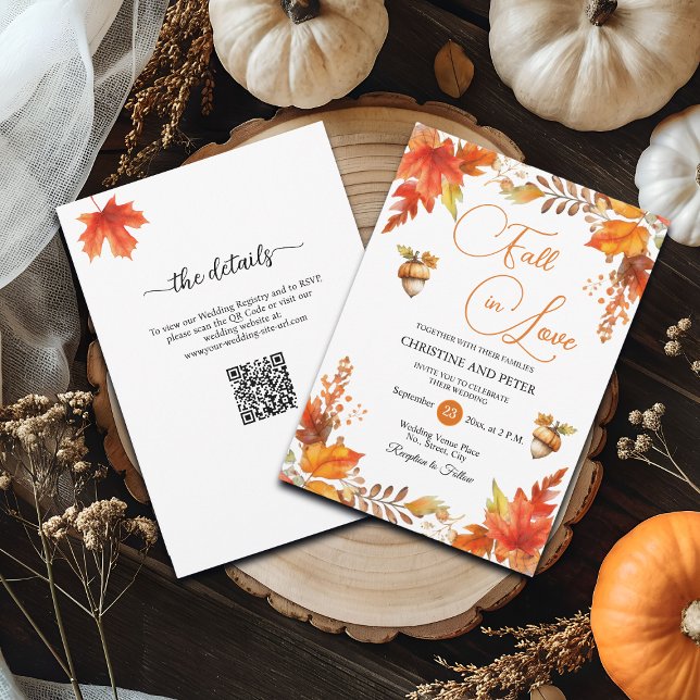 Invitation Chute en amour Boho Floral QR Code Mariage (Créateur téléchargé)