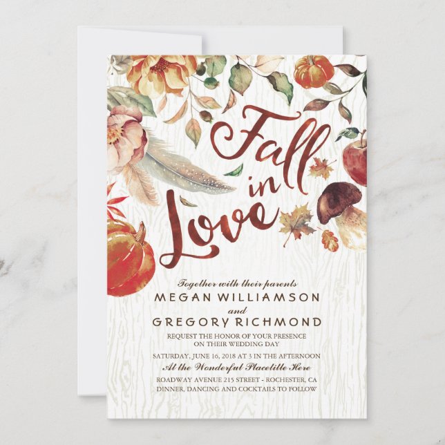 Invitation Chute en Amour Boho Rustique Floral Mariage rose (Devant)