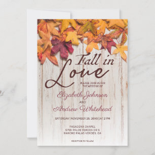 Invitation Chute en amour Bois Feuilles d'automne Mariage
