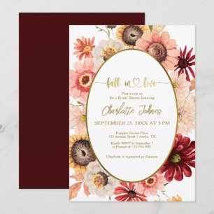 Invitation Chute En Amour Burgundy Gold Cream Fête des mariée