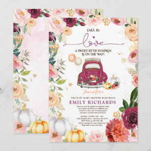 Invitation Chute En Amour Citrouille Floral Drive By Baby sho