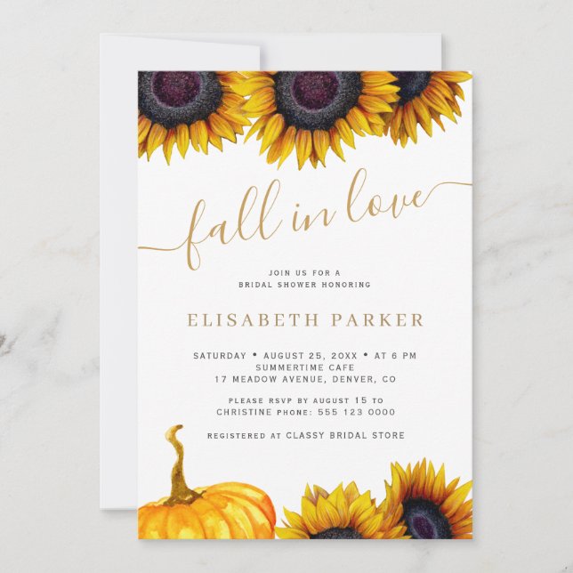 Invitation Chute en Amour citrouille floral rustique douche n (Devant)