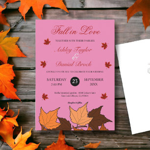 Invitation Chute en amour Élégant Feuille rose Mariage de aut