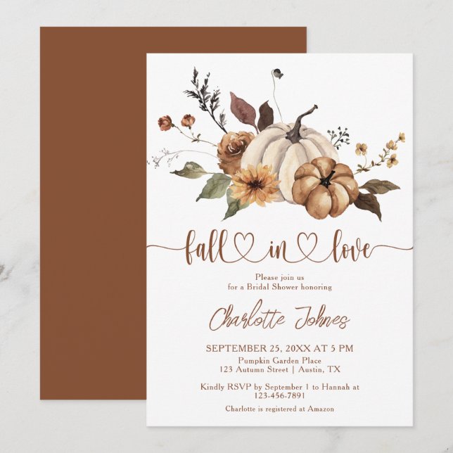 Invitation Chute en amour Fête des mariées d'automne florale  (Devant / Derrière)