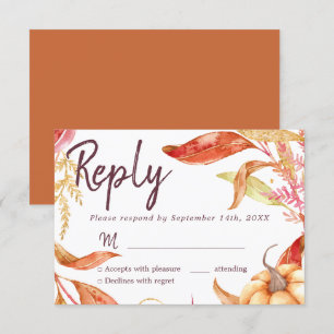Invitation Chute en amour Feuillage doré Brûlé Orange RSVP