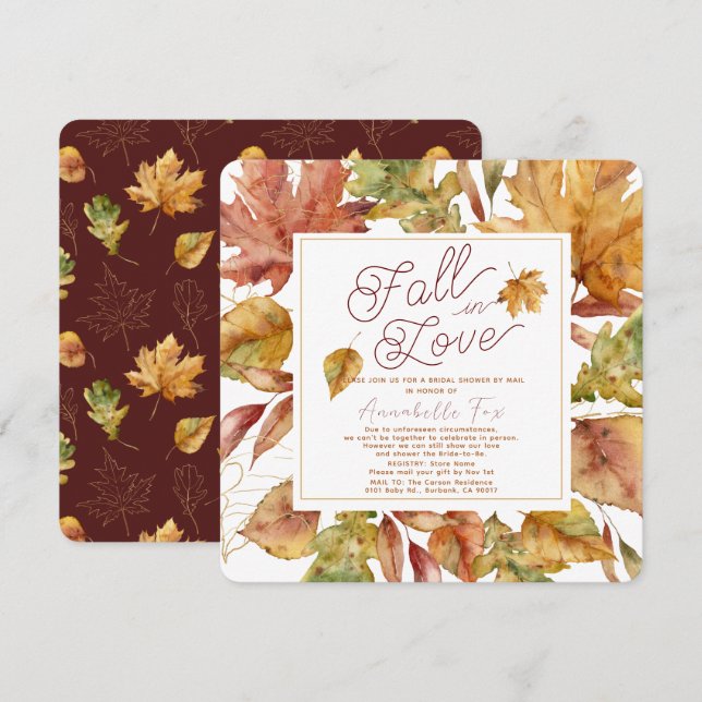 Invitation Chute en amour Feuilles automnales Fête des mariée (Devant / Derrière)