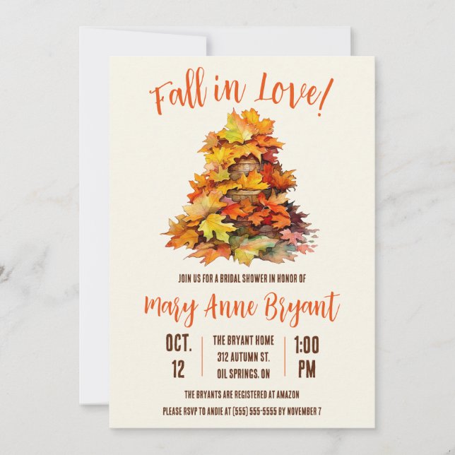 Invitation Chute en amour, Feuilles d'automne, Automne, Fête  (Devant)