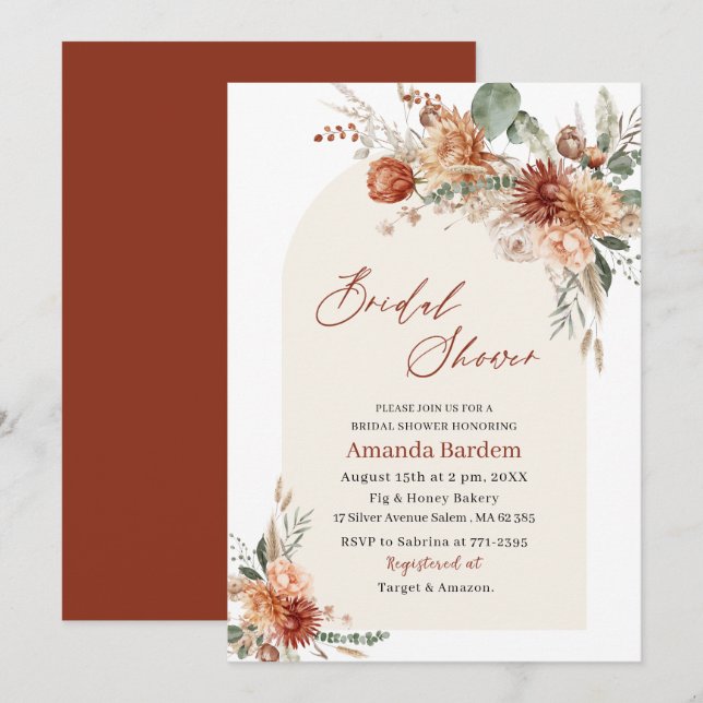 Invitation Chute en Amour Fleurs Aquarelle douche nuptiale (Devant / Derrière)