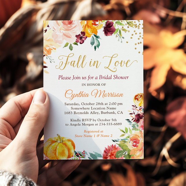 Invitation Chute en amour Floral Citrouille Fête des mariées  (Créateur téléchargé)