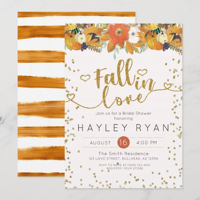 Invitation Chute en Amour Floral Feuille Citrouille Douche nu (Devant / Derrière)