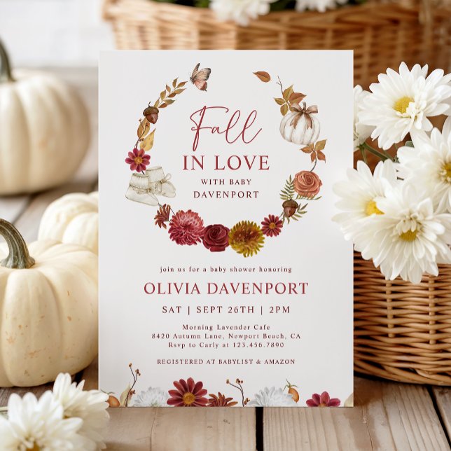 Invitation Chute en Amour Floral Rustic Baby shower d'automne (Créateur téléchargé)