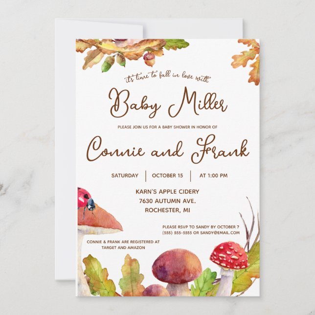 Invitation Chute En Amour, Forêt D'Automne, Baby shower Champ (Devant)