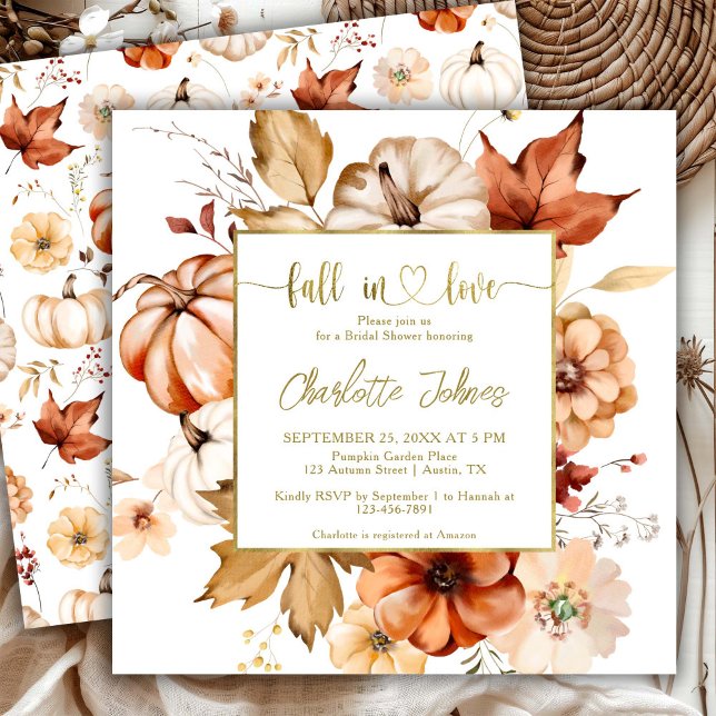 Invitation Chute En Amour Gold Terracotta Fête des mariées Fl (Créateur téléchargé)