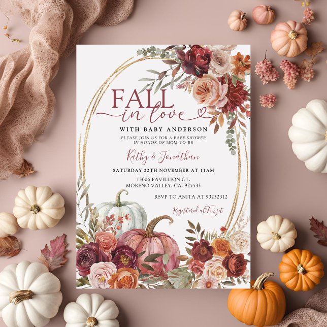 Invitation Chute en amour Marsala Citrouille Baby shower flor (Créateur téléchargé)