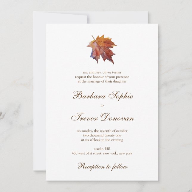 Invitation Chute en amour Nature Thème Aquarelle Mariage feui (Devant)
