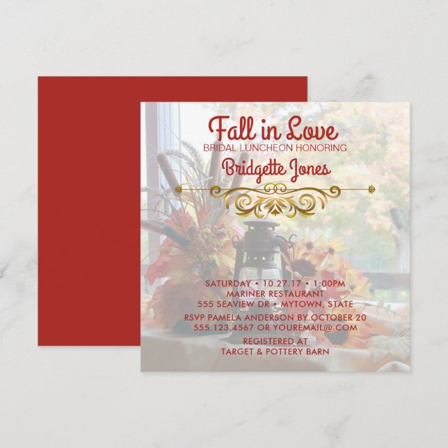 Invitation Chute en Amour Nuptiale Déjeuner Wedding shower Au (Devant / Derrière)