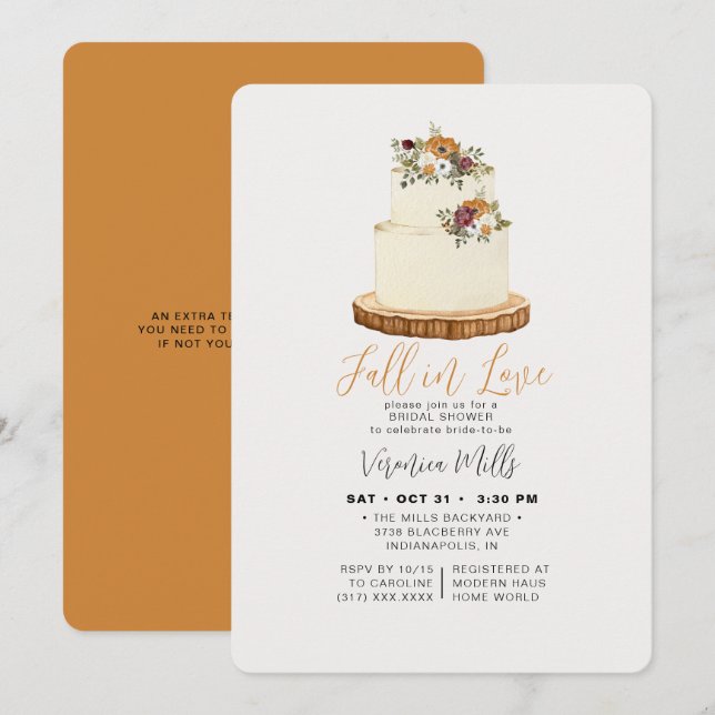 Invitation Chute en amour Orange Autumn Cake Fête des mariées (Devant / Derrière)