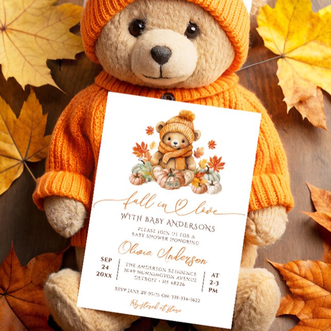 Invitation Chute en Amour Petit Baby shower Ours Teddy (Créateur téléchargé)