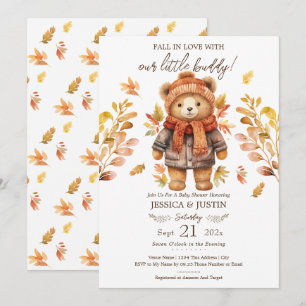 Invitation Chute en amour Teddy Bear Baby shower Feuille