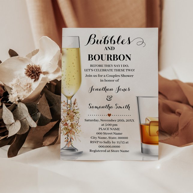 Invitation Chute Eucalyptus bulles & Bourbon Couples Douche (Créateur téléchargé)