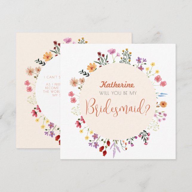 Invitation Chute Fleur sauvage Whimsical Floral Bridesmaid (Devant / Derrière)