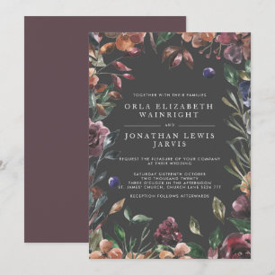 Invitation Chute Floral Bourrage Cadre Moody Tons Chaud Maria