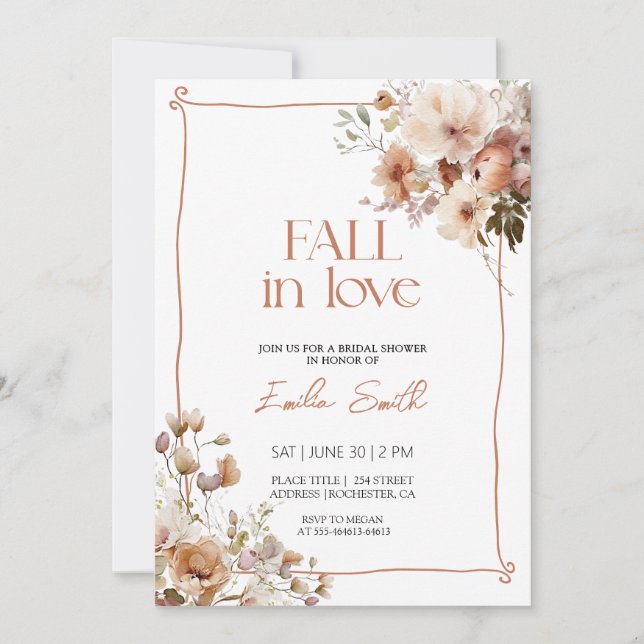 Invitation Chute Florale Automne Rouille Douche nuptiale (Devant)