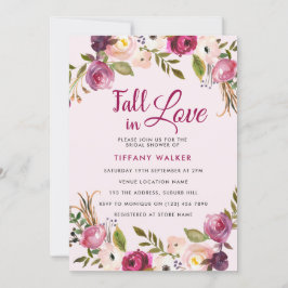 Invitation Chute Florale Rose dans l'amour nuptiale de douche