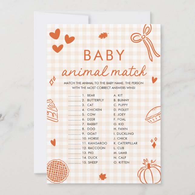 Invitation Chute Main tiré bébé animal Match Baby shower Jeu (Devant)