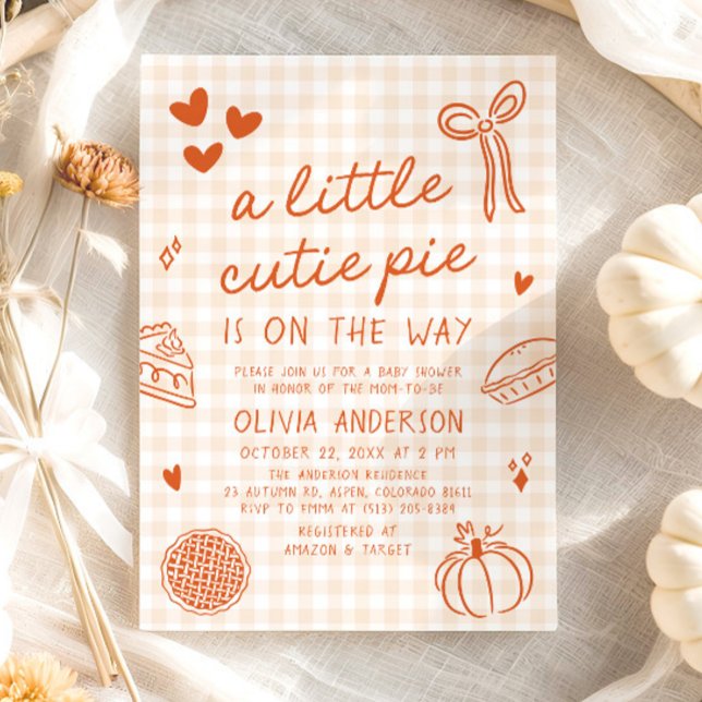 Invitation Chute mignon main tiré petit Baby shower à gâteau  (Fall Whimsical  Hand Drawn A Little Cutie Pie Baby Shower Invitation)