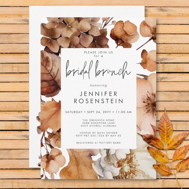Invitation Chute moderne Neutre Cadre Floral Brunch nuptial (Modern Fall Neutral Floral Frame Bridal Brunch Invitation)