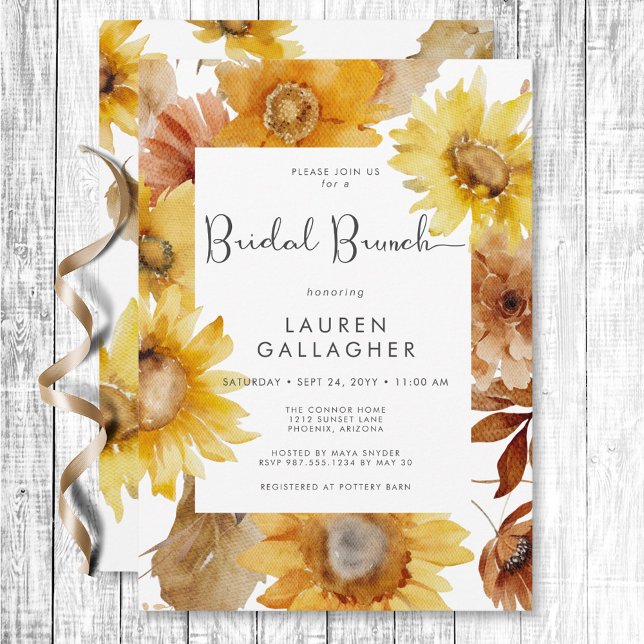 Invitation Chute moderne Sunflower Cadre Floral Brunch nuptia (Créateur téléchargé)