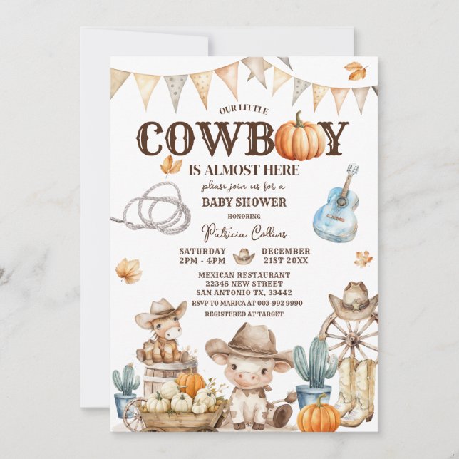 Invitation Chute Notre Petit Baby shower Wild West Cowboy (Devant)