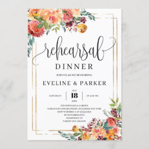 Invitation Chute orange marigold dîner de répétition florale 