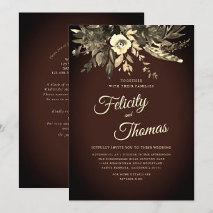 Invitation Chute romantique Florale Vieille Brown QR Code Mar