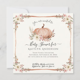 Invitation Chute rose Citrouille Baby shower de fleurs code Q